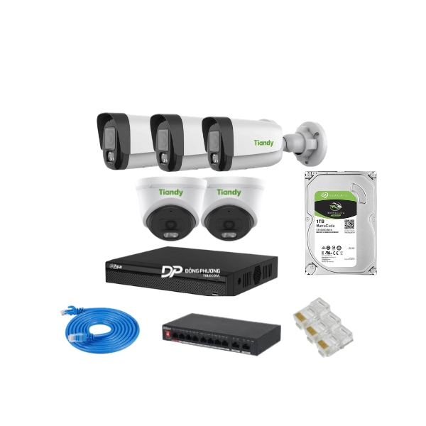 Trọn bộ 5 camera IP Tiandy 2MP