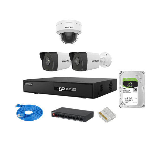 Trọn bộ 3 camera IP Hikvision 2MP