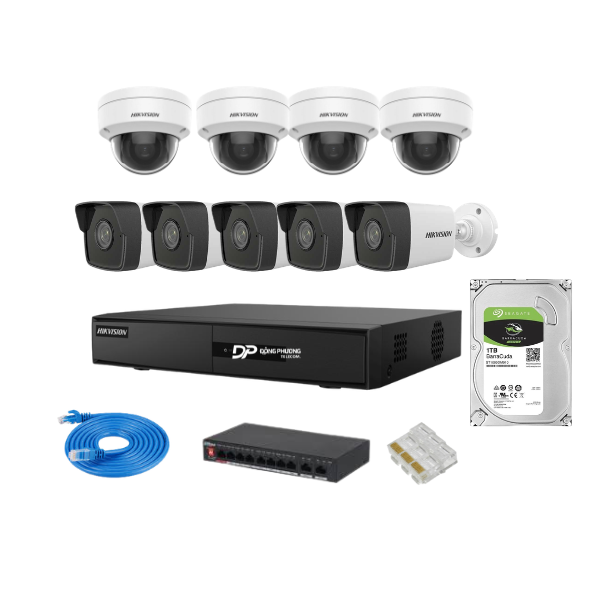 Trọn bộ 9 camera IP Hikvision 2MP